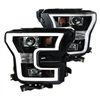 2015 - 2019 Ford F-150 Projector Light Bar DRL Headlights - Gloss Black