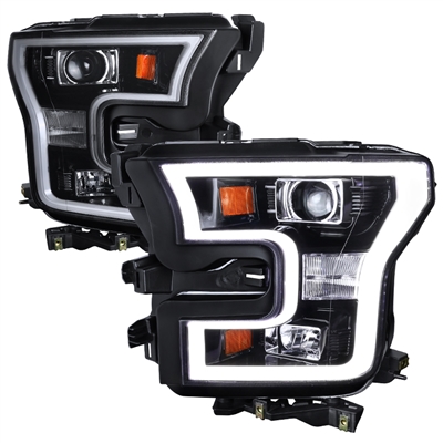 2015 - 2019 Ford F-150 Projector Light Bar DRL Headlights - Black/Smoke
