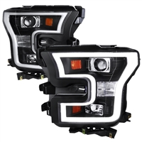 2015 - 2019 Ford F-150 Projector Light Bar DRL Headlights - Black