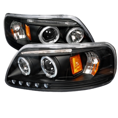 1997 - 2003 Ford F-150 Projector DRL LED Halo Headlights - Black
