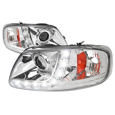 1997 - 2002 Ford Expedition Projector DRL LED Halo Headlights - Chrome