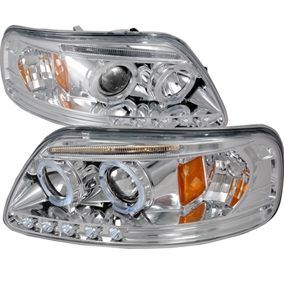 1997 - 2003 Ford F-150 Projector DRL LED Halo Headlights - Chrome