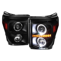 2011 - 2016 Ford Super Duty Projector LED Halo Headlights - Black