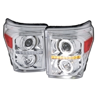 2011 - 2016 Ford Super Duty Projector LED Halo Headlights - Chrome