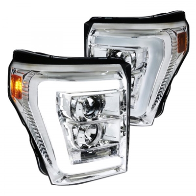 2011 - 2016 Ford Super Duty Projector Light Bar DRL Headlights - Chrome
