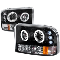 1999 - 2004 Ford Super Duty Projector LED Halo Headlights - Black