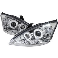 2000 - 2004 Ford Focus Projector LED Halo Headlights - Chrome