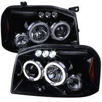 2001 - 2004 Nissan Frontier Projector LED Halo Headlights - Black/Smoke