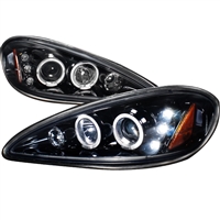 1999 - 2005 Pontiac Grand AM Projector LED Halo Headlights - Black/Smoke