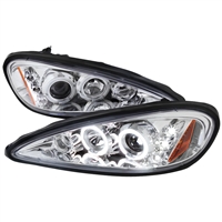 1999 - 2005 Pontiac Grand AM Projector LED Halo Headlights - Chrome