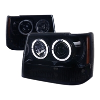 1993 - 1998 Jeep Grand Cherokee Projector LED Halo Headlights - Black/Smoke