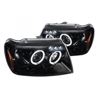 1999 - 2004 Jeep Grand Cherokee Projector LED Halo Headlights - Gloss Black