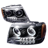 1999 - 2004 Jeep Grand Cherokee Projector LED Halo Headlights - Black