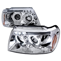 1999 - 2004 Jeep Grand Cherokee Projector LED Halo Headlights - Chrome