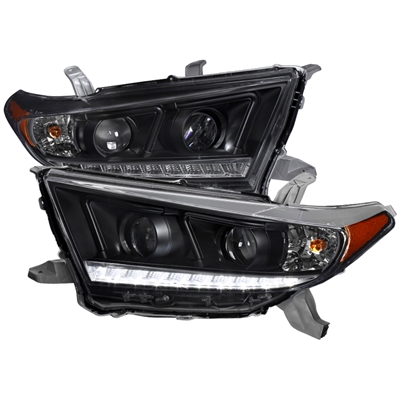 2011 - 2013 Toyota Highlander Projector DRL Headlights - Black