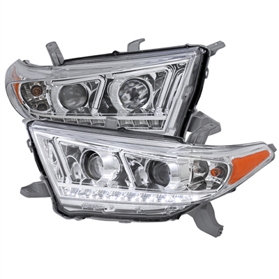 2011 - 2013 Toyota Highlander Projector DRL Headlights - Chrome