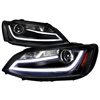 2011 - 2014 Volkswagen Jetta Projector Light Bar DRL Headlights - Black