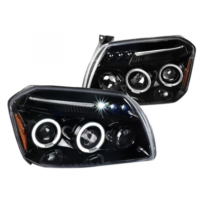 2005 - 2007 Dodge Magnum Projector LED Halo Headlights - Gloss Black