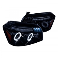 2005 - 2007 Dodge Magnum Projector LED Halo Headlights - Black/Smoke