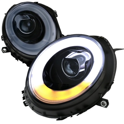 2007 - 2013 Mini Cooper HB Projector Light Bar DRL Headlights - Black/Smoke