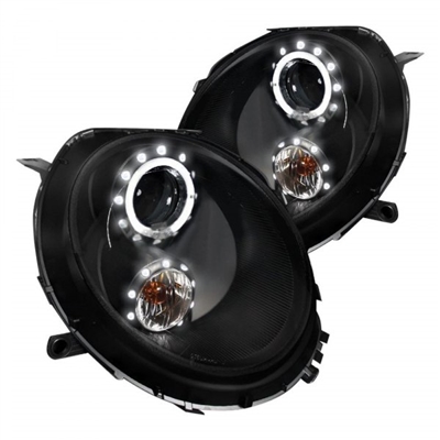 2007 - 2013 Mini Cooper HB Projector LED Halo Headlights - Black