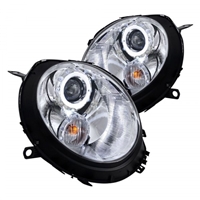 2007 - 2013 Mini Cooper HB Projector LED Halo Headlights - Chrome