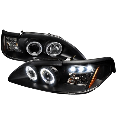 1994 - 1998 Ford Mustang Projector LED Halo Headlights - Black
