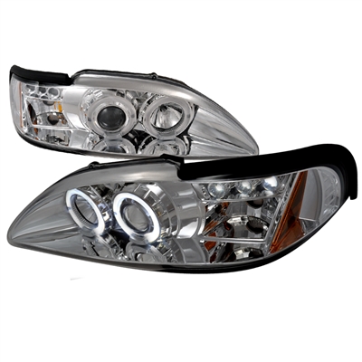 1994 - 1998 Ford Mustang Projector LED Halo Headlights - Chrome