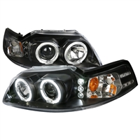 1999 - 2004 Ford Mustang Projector LED Halo Headlights - Black