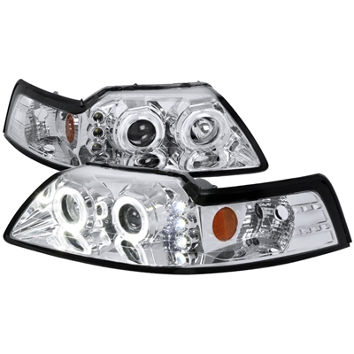1999 - 2004 Ford Mustang Projector LED Halo Headlights - Chrome