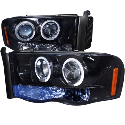 2003 - 2005 Dodge Ram 2500 Projector LED Halo Headlights - Black/Smoke