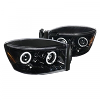 2006 - 2008 1500 Dodge Ram Projector LED Halo Headlights - Gloss Black