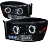 2006 - 2008 Dodge Ram 1500 Projector LED Halo Headlights - Black/Smoke