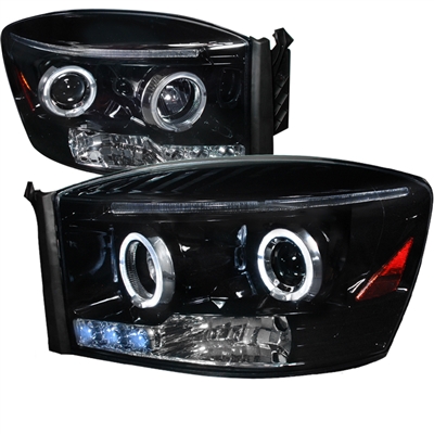 2006 - 2008 Dodge Ram 1500 Projector LED Halo Headlights - Black/Smoke