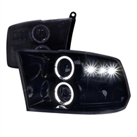 2009 - 2018 Dodge Ram 1500 Projector LED Halo Headlights - Black/Smoke