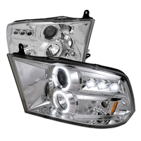 2009 - 2018 Dodge Ram 1500 Projector LED Halo Headlights - Chrome