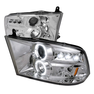 2010 - 2018 Dodge Ram 2500 Projector LED Halo Headlights - Chrome