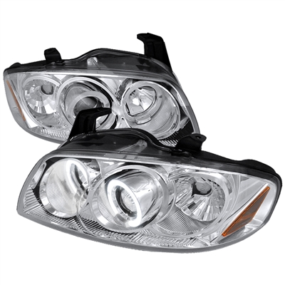 2004 - 2006 Nissan Sentra Projector LED Halo Headlights - Chrome