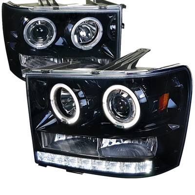 2007 - 2013 GMC Sierra Projector DRL LED Halo Headlights - Black/Smoke