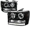 2007 - 2013 GMC Sierra Projector DRL LED Halo Headlights - Black