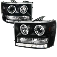 2007 - 2014 GMC Sierra HD Projector DRL LED Halo Headlights - Black