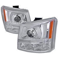 2003 - 2007 Chevy Silverado HD 1PC Projector Headlights + Bumper Lights - Chrome