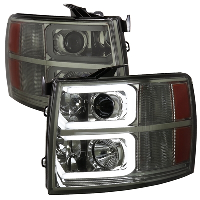 2007 - 2014 Chevy Silverado HD Projector Light Bar DRL Headlights - Smoke