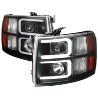 2007 - 2014 Chevy Silverado HD Projector Light Bar DRL Headlights - Black