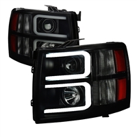 2007 - 2014 Chevy Silverado HD Projector Light Bar DRL Headlights - Black/Smoke