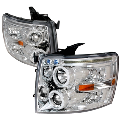 2007 - 2014 Chevy Silverado HD Projector LED Halo Headlights - Chrome