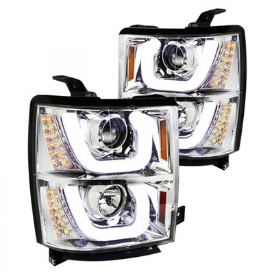 2014 - 2015 Chevy Silverado 1500 Projector Light Bar DRL Headlights - Chrome