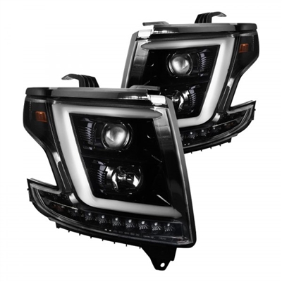 2015 - 2018 Chevy Tahoe Projector Light Bar DRL Headlights - Gloss Black