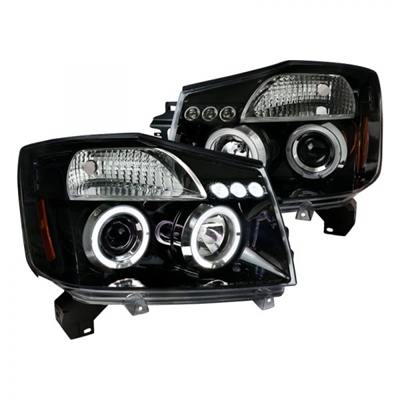 2004 - 2014 Nissan Titan Projector LED Halo Headlights - Gloss Black