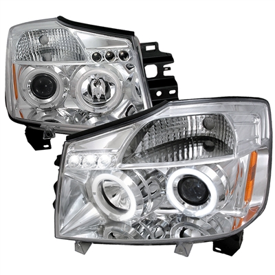 2004 - 2007 Nissan Armada Projector LED Halo Headlights - Chrome